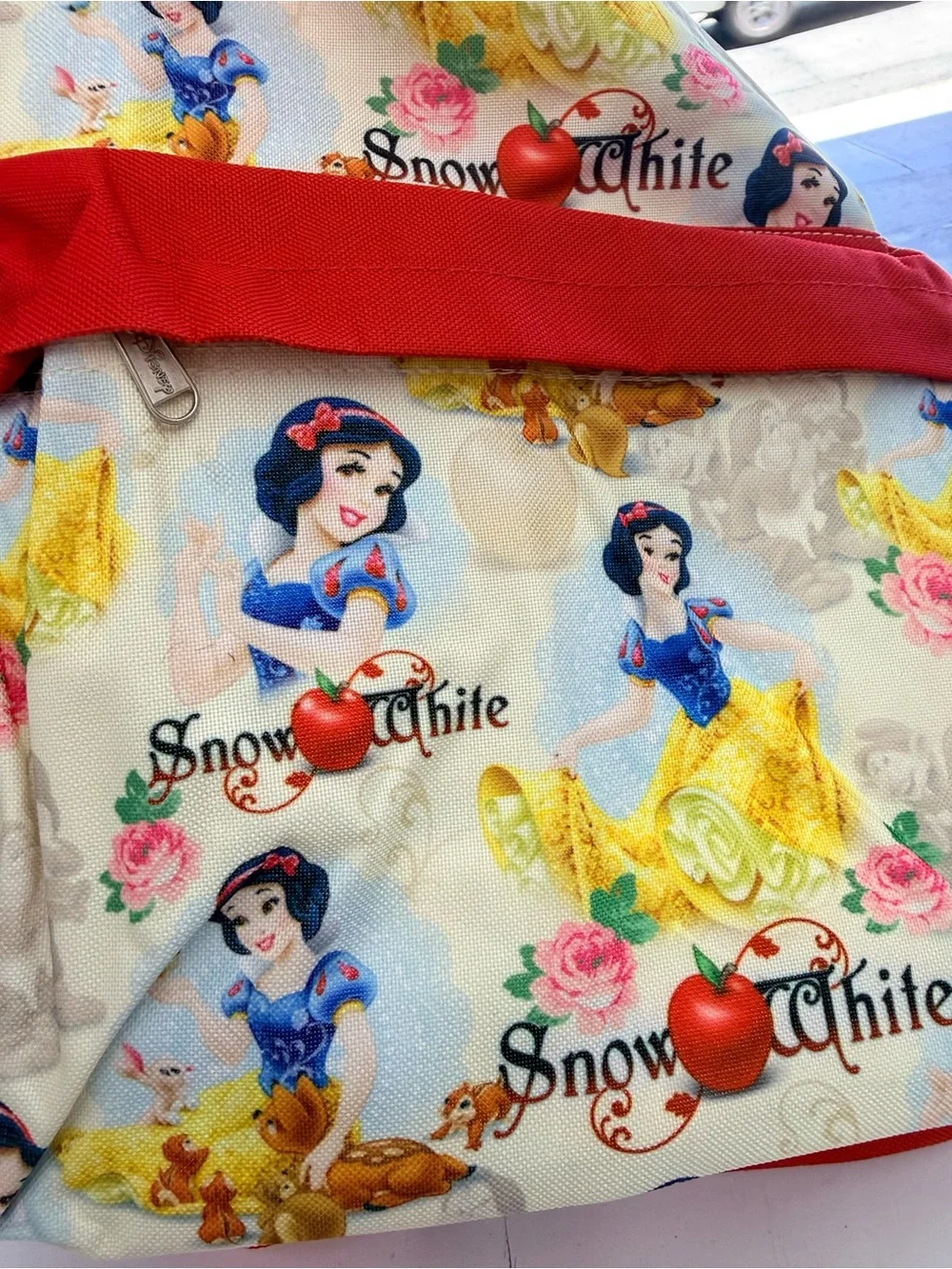 Snow White Print Girls Backpack with Red Accent